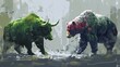 © GMeta - Bullish and bearish market illustration. Bull vs Bear. Digital art