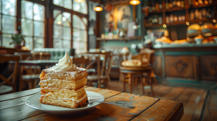 Canvas Print - Moment of enjoyment: delicious piece of cake in a stylish café