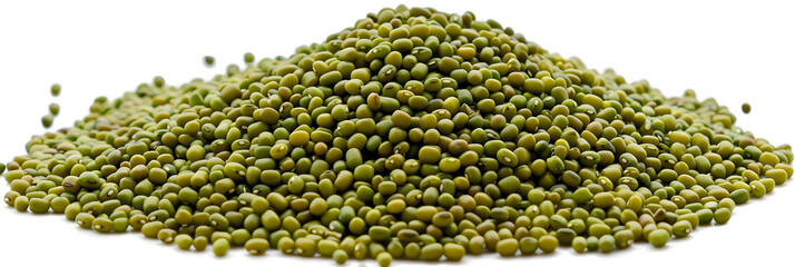 Wall Mural - Freshly Harvested Green Mung Bean Pile - Isolated White Background Side View