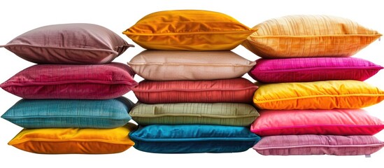 Sticker - A pile of vibrant cushions on a white surface