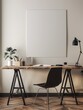 © Bendix - A Minimalist Desk withBlank Canvas Hanging Above in Sleek Interior Setting