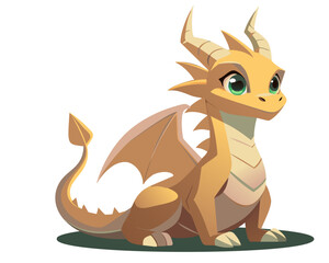 Wall Mural -  A cute baby yellow dragon with green eyes, sitting on its back legs.