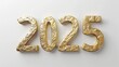 Happy New Year background with 2025 shiny golden numbers isolated on white background. Festive celebration banner