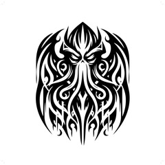 Wall Mural - Cthulu in modern tribal tattoo, abstract line art of horror character, minimalist contour. Vector