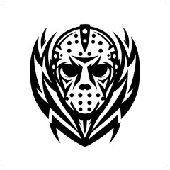 Wall Mural - hockey mask; jason in modern tribal tattoo, abstract line art of horror character, minimalist contour. Vector