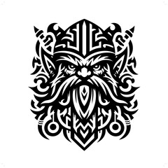 Wall Mural - dwarf; dwarve in modern tribal tattoo, abstract line art of people, minimalist contour. Vector