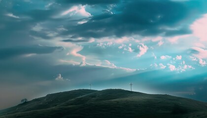 The Christianity themed with a dramatic beautiful of light vibrant background. Beautiful clouds, symbolizes humanity's hope for salvation