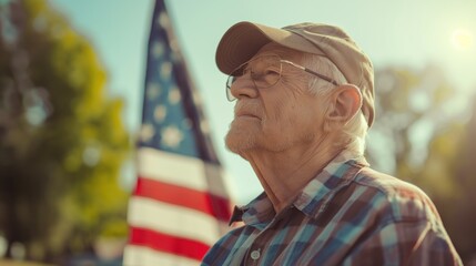 Veteran senior person on independence day against American flag background