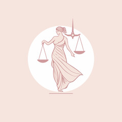 Wall Mural - Lady justice in cartoon, doodle style. Image for t-shirt, web, mobile apps and ui. Isolated 2d vector illustration in logo, icon, sketch style, Eps 10. AI Generative