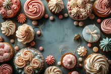 Assorted Cupcakes And Pastries Elegantly Displayed With Festive Decorations