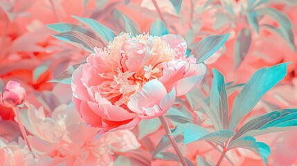 Poster - Peony Flower in a Pink Garden