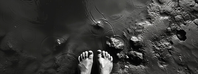 Wall Mural - Close-up of human feet in black and white