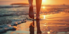 Female Feet In The Sand On The Beach Generative AI
