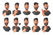 Set of positive and approving gestures. Happy man shows a gesture of gratitude, okay, cool, heart and victory. 3D avatars set vector icon, white background, black colour icon