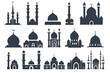 set of flat mosque dome silhouette vector vector icon, white background, black colour icon