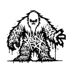 Wall Mural - yeti; bigfoot silhouette, horror character in graffiti tag, hip hop, street art typography illustration.