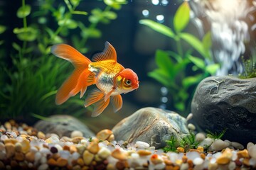 Goldfish tranquility. Calm amidst aquatic tranquility