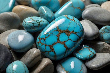 Polished Turquoise Stones Embedded with Pyrite Wallpaper Background