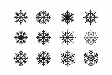 Wall Mural - snowflakes shape collection with editable stroke vector icon, white background, black colour icon