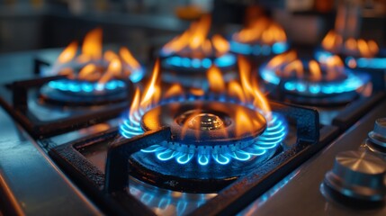 close up of gas burner on the stove in the kitchen