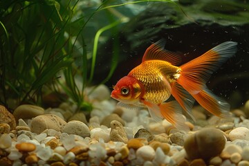 Goldfish symphony. Symphony of colors in aquatic dance