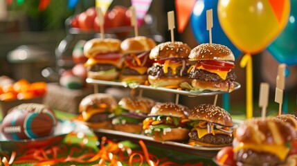 Wall Mural - Festive mini burgers on party table