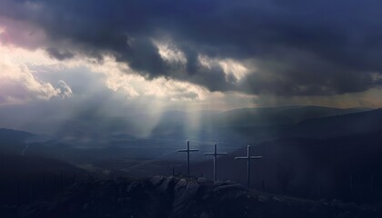 View of the Cross on the hill at dawn, with a beautiful sea of ​​clouds