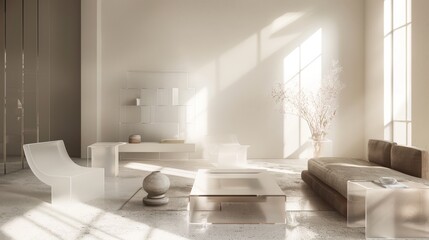 Wall Mural - Sunlit minimalist living room with a serene vibe