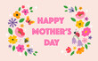 Vector template for Mother's day banner, greeting card, paper bag with cute flowers, bee, butterfly and ladybird.