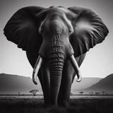 Fototapeta  - Elephant black and white image. Africa.