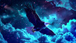 A low poly eagle soaring in a neon sky, embodying the freedom and reach of digital communication