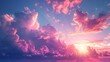 Farbenfroher Himmel, dominante rosa und lila Wolken, beruhigende Szenerie, weites Bannerformat, harmonischer Farbverlauf, AI Generative