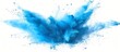 Vibrant blue powder pigment is being tossed into the atmosphere creating a swirling motion