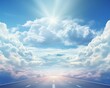 Close and high, road through clouds, tranquil, soft-focus, heavenly, graphic design , hyper realistic