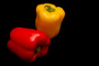 Red and yellow pepper in black background