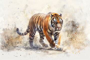 A Tiger walking, water color style