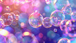 Abstract Multicolored Soap Bubbles with Bokeh Effect Background