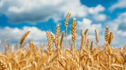 Poster - Field of ripened wheat under clear blue sky