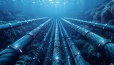 Fototapeta  - Undersea cables transmitting data across oceans, Visualize the vast network connecting continents