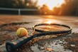 A close up of a tennis racket striking a ball,Tennis player hit shot tennis ball,  AI generated
