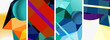 Four different colored geometric shapes an azure triangle, a magenta rectangle, an aqua square, and a cyan circle are arranged in a row, showcasing symmetry and art in their bold tints and shades