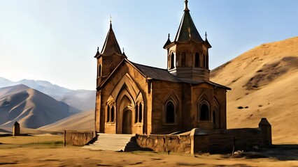 Poster -  Desert solitude  A church stands amidst the vastness of nature