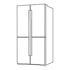 ne single line drawing of luxury two door refrigerator home appliance. New classic grey cooler icebox frig with Illustration style doodle and line art