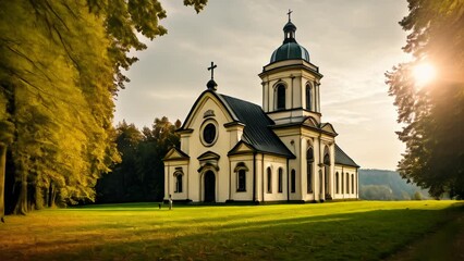 Wall Mural -  Peaceful rural church under a serene sky