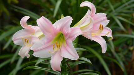 Canvas Print - Two pink flowers bloom in garden