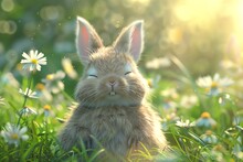 Craft A Charming Scene Of A Fluffy Bunny With Floppy Ears Enjoying A Sunny Day From A Worms-eye View Render In Soft Pastels To Enhance The Peaceful And Adorable Nature Of This Delightful Character, Pe