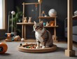 Generative AI, cats interactive play zone with toys, pets hotel concept
