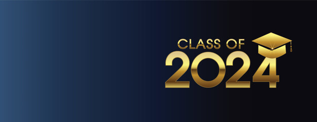 Wall Mural - Class of 2024, word lettering script banner. Congrats Graduation lettering with academic cap