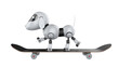 Dog robot play skateboard on white background