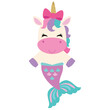 Cute unicorn mermaid vector cartoon illustration